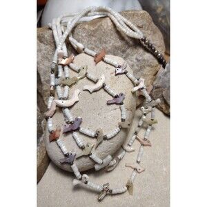 Vintage Fetish Bird Triple Strand Heishi MOP Necklace